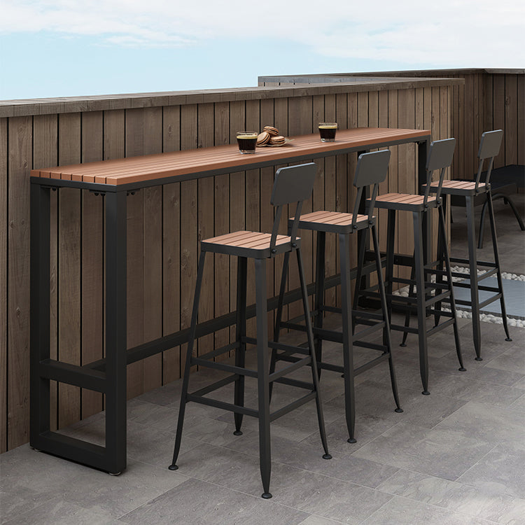 Industrial 1/5 Pieces Metal Bar Table Set Reclaimed Wood Bar Height Set for Outdoor