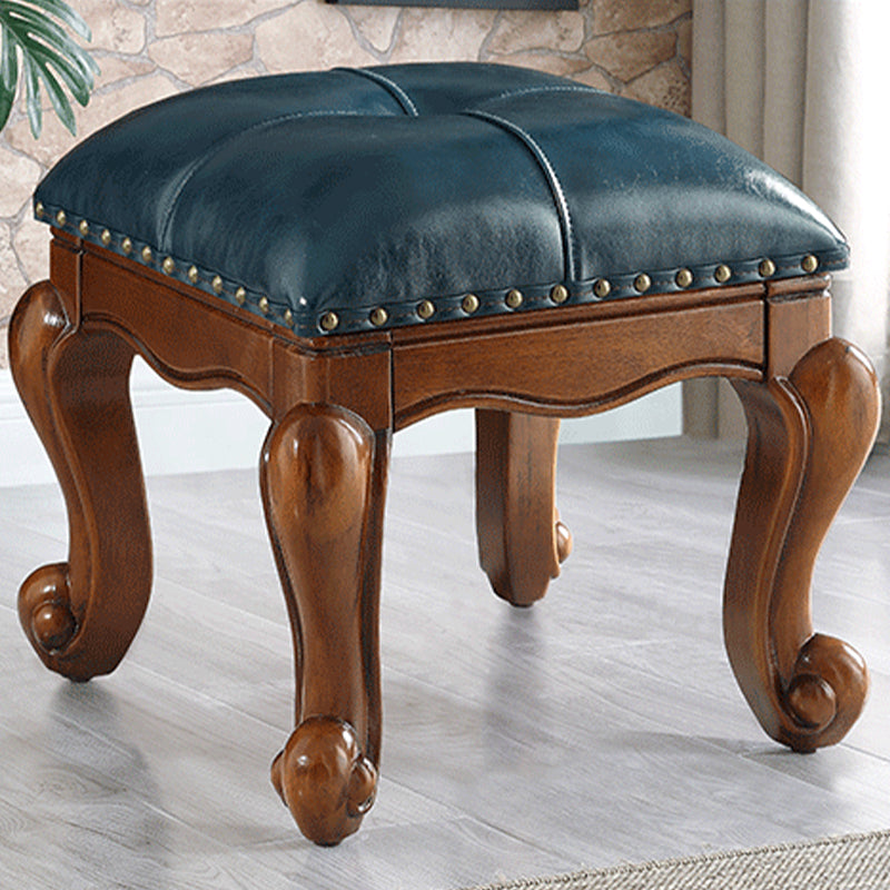Mid-Century Modern Ottoman Genuine Leather Tufted Rectangle Ottoman with Nailhead Trim