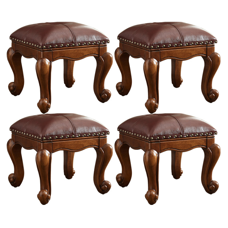 Mid-Century Modern Ottoman Genuine Leather Tufted Rectangle Ottoman with Nailhead Trim