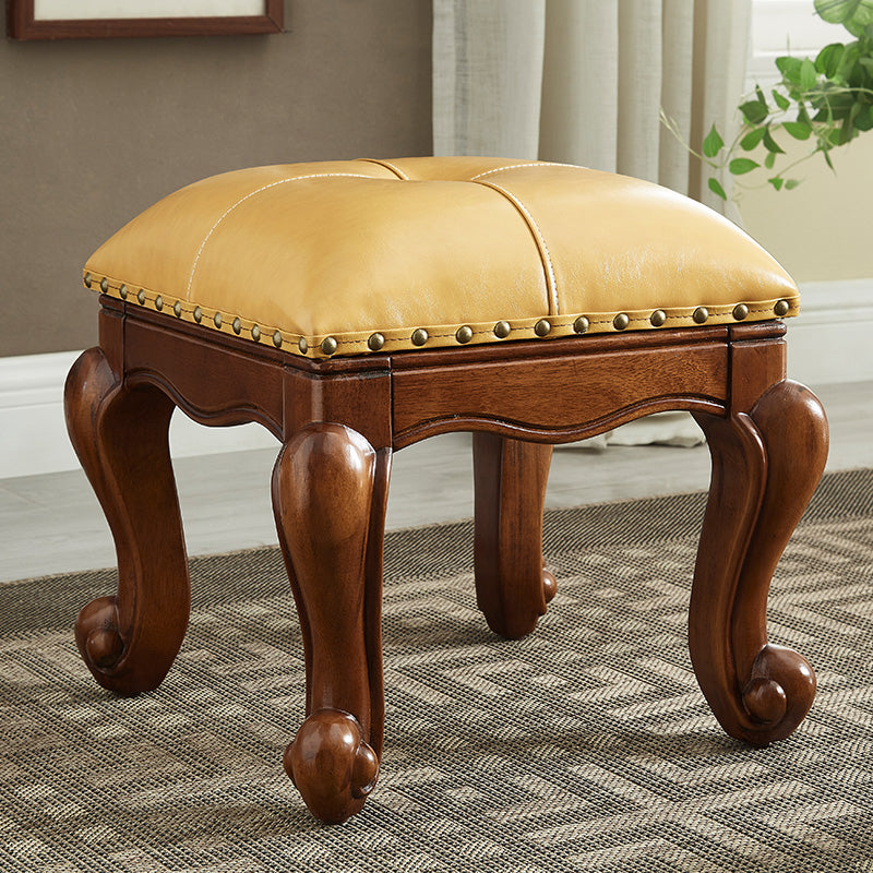 Mid-Century Modern Ottoman Genuine Leather Tufted Rectangle Ottoman with Nailhead Trim