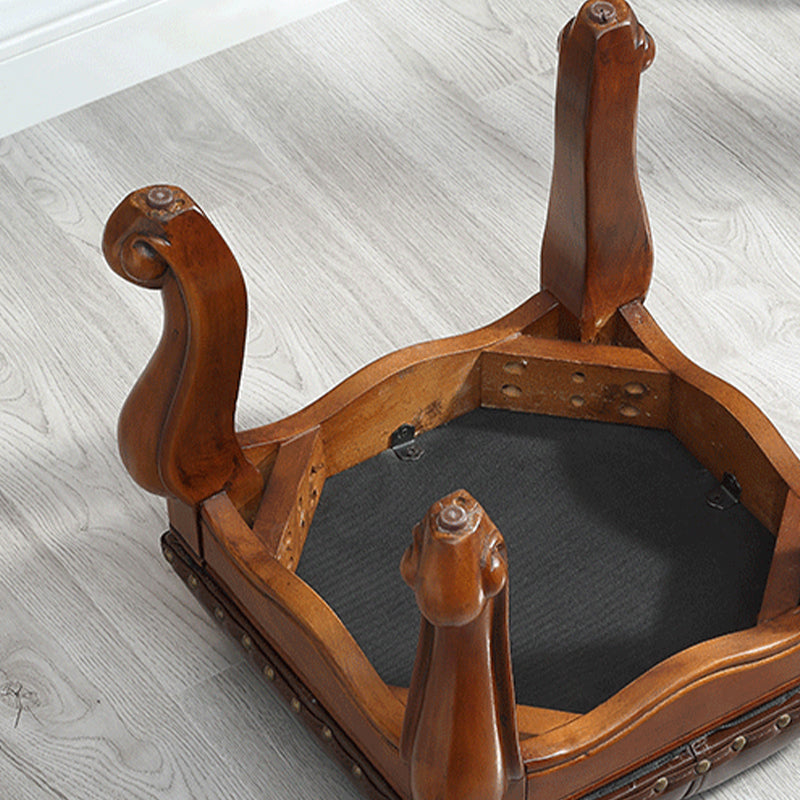 Mid-Century Modern Ottoman Genuine Leather Tufted Rectangle Ottoman with Nailhead Trim