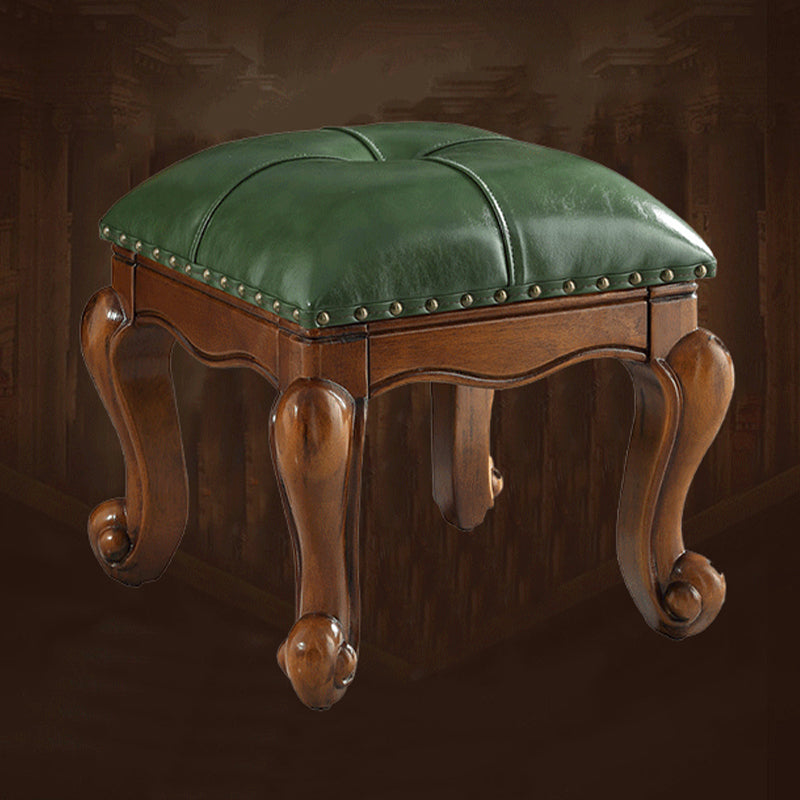 Mid-Century Modern Ottoman Genuine Leather Tufted Rectangle Ottoman with Nailhead Trim