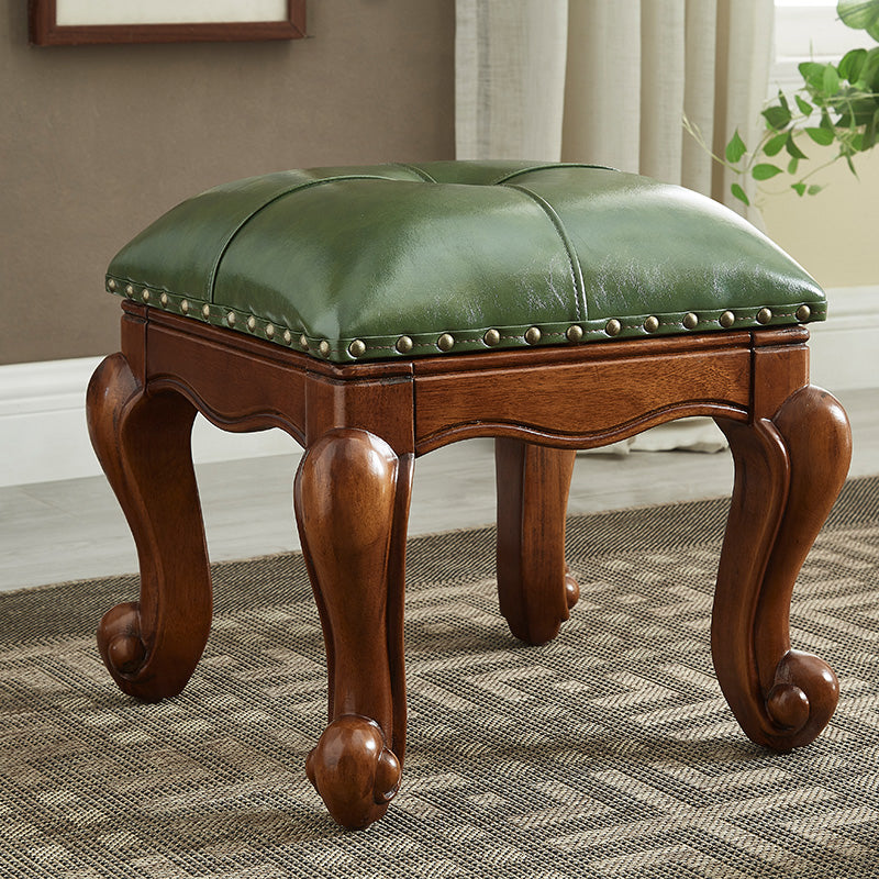 Mid-Century Modern Ottoman Genuine Leather Tufted Rectangle Ottoman with Nailhead Trim