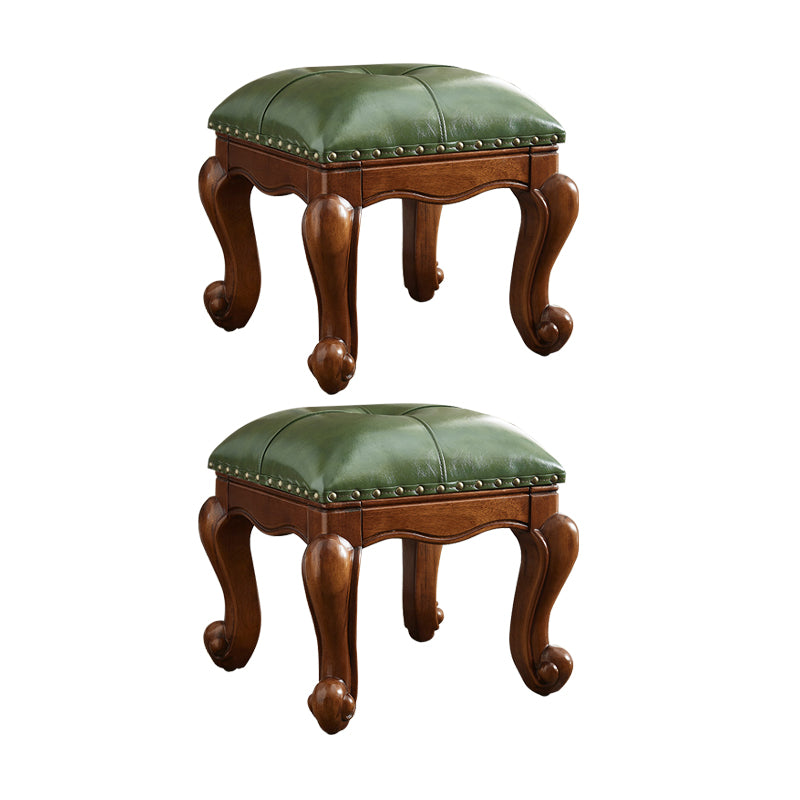 Mid-Century Modern Ottoman Genuine Leather Tufted Rectangle Ottoman with Nailhead Trim