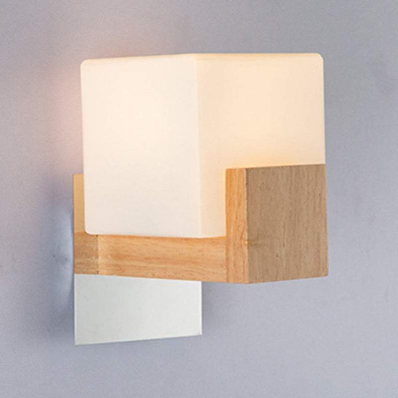 Modern Simple Wooden Wall Light Sconces Square Shape Wall Mounted Light