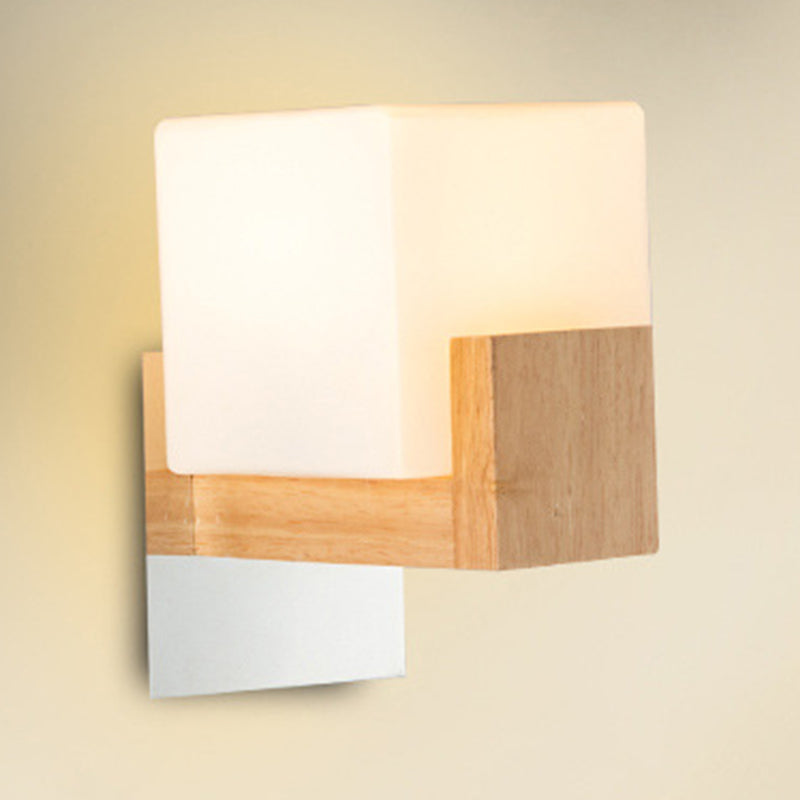 Modern Simple Wooden Wall Light Sconces Square Shape Wall Mounted Light