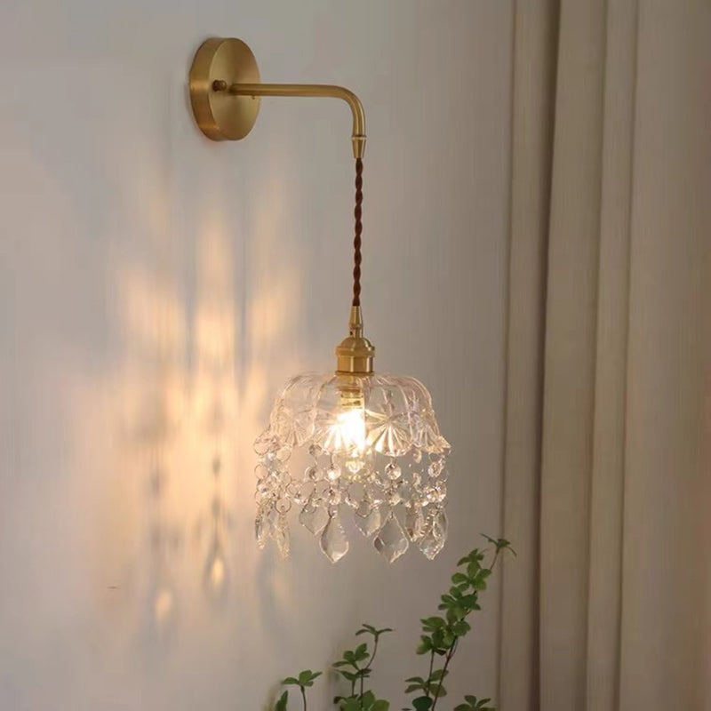 Crystal Modern Wall Sconce Flower Shape Vanity Lamp with Glass Shade for Living Room