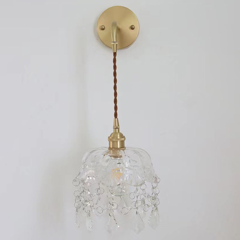 Crystal Modern Wall Sconce Flower Shape Vanity Lamp with Glass Shade for Living Room