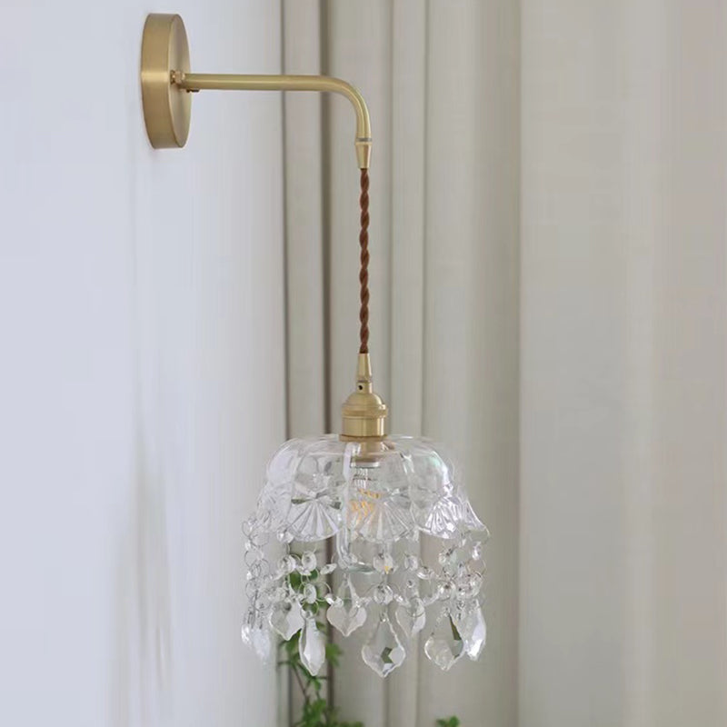 Crystal Modern Wall Sconce Flower Shape Vanity Lamp with Glass Shade for Living Room