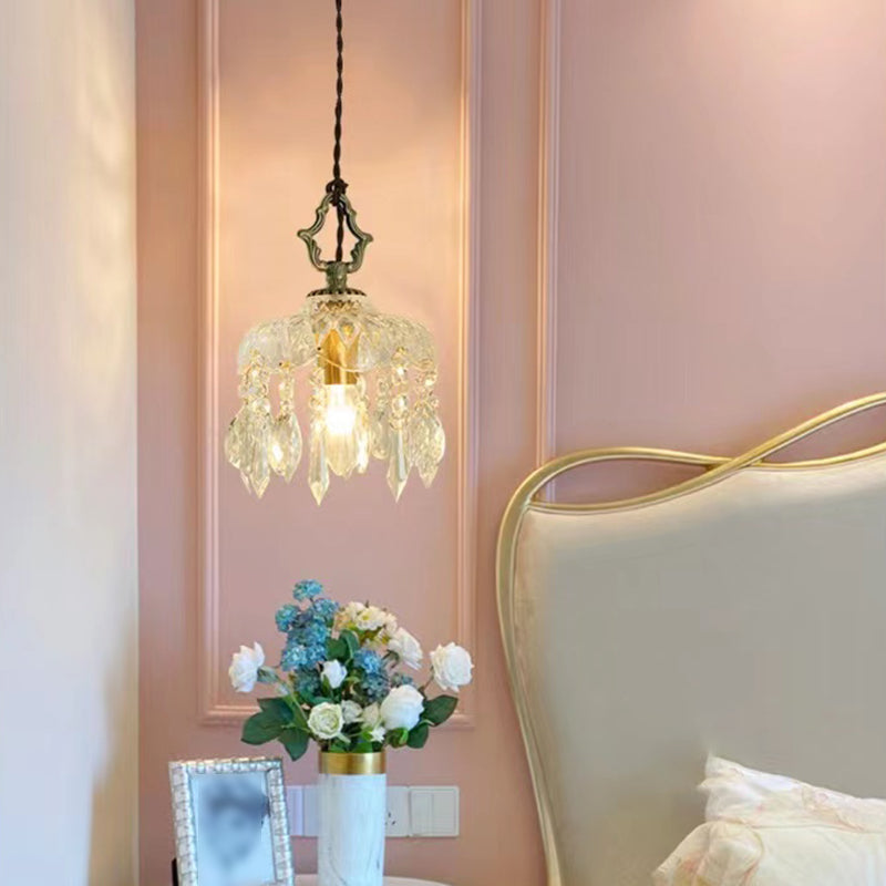 Modern Crystal Wall Sconce Flower Shape Vanity Lamp with Glass Shade for Bedroom