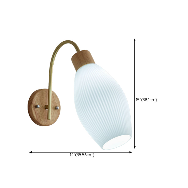 Nordic Wooden Wall Light Fixture Simple Glass Shade Wall Light Sconce for Bedroom