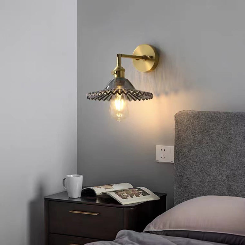 Metal Modern Wall Sconce Flower Shape Sconce Lights with Glass Shade for Bedroom