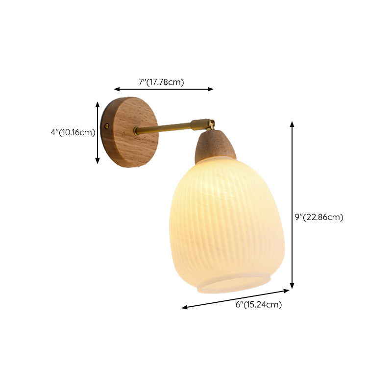 Modern Glass Shade Wall Light Fixture Wooden Wall Light Sconce for Bedroom