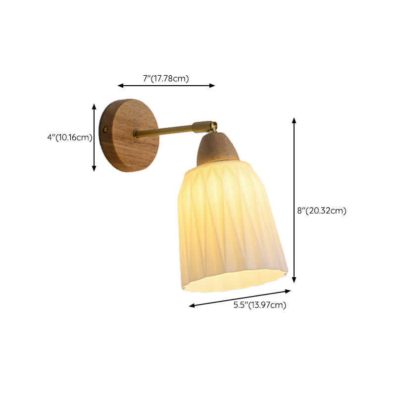Modern Glass Shade Wall Light Fixture Wooden Wall Light Sconce for Bedroom