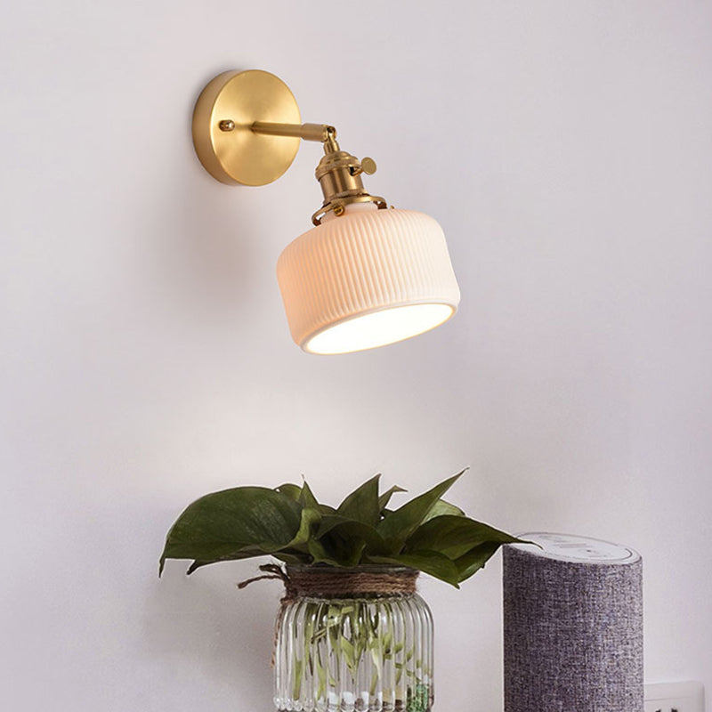 Gold Modern Metal Wall Sconce Geometric Shape Sconce Lights with Ceramic Shade
