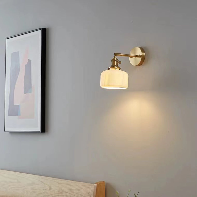 Gold Modern Metal Wall Sconce Geometric Shape Sconce Lights with Ceramic Shade