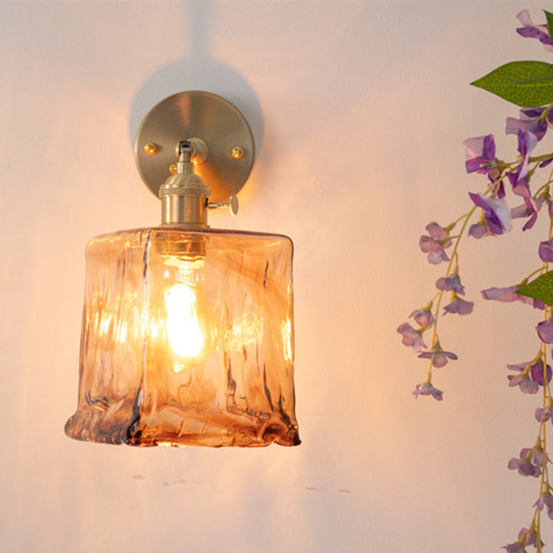 Gold Modern Metal Wall Sconce Geometric Shape Sconce Lights with Glass Shade