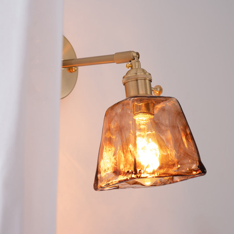 Gold Modern Metal Wall Sconce Geometric Shape Sconce Lights with Glass Shade