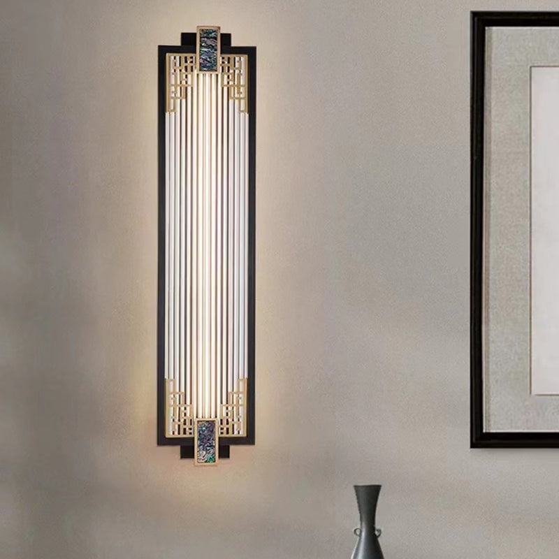 Modern Metal Wall Sconce Rectangle Shape Sconce Lights with Glass Shade for Living Room