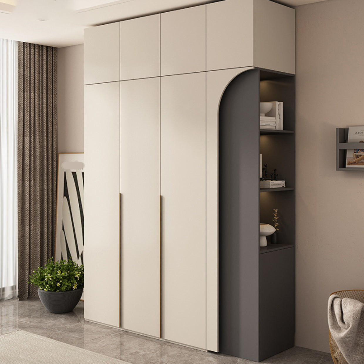 Wooden Wardrobe Armoire with Shelves Modern Wardrobe Cabinet