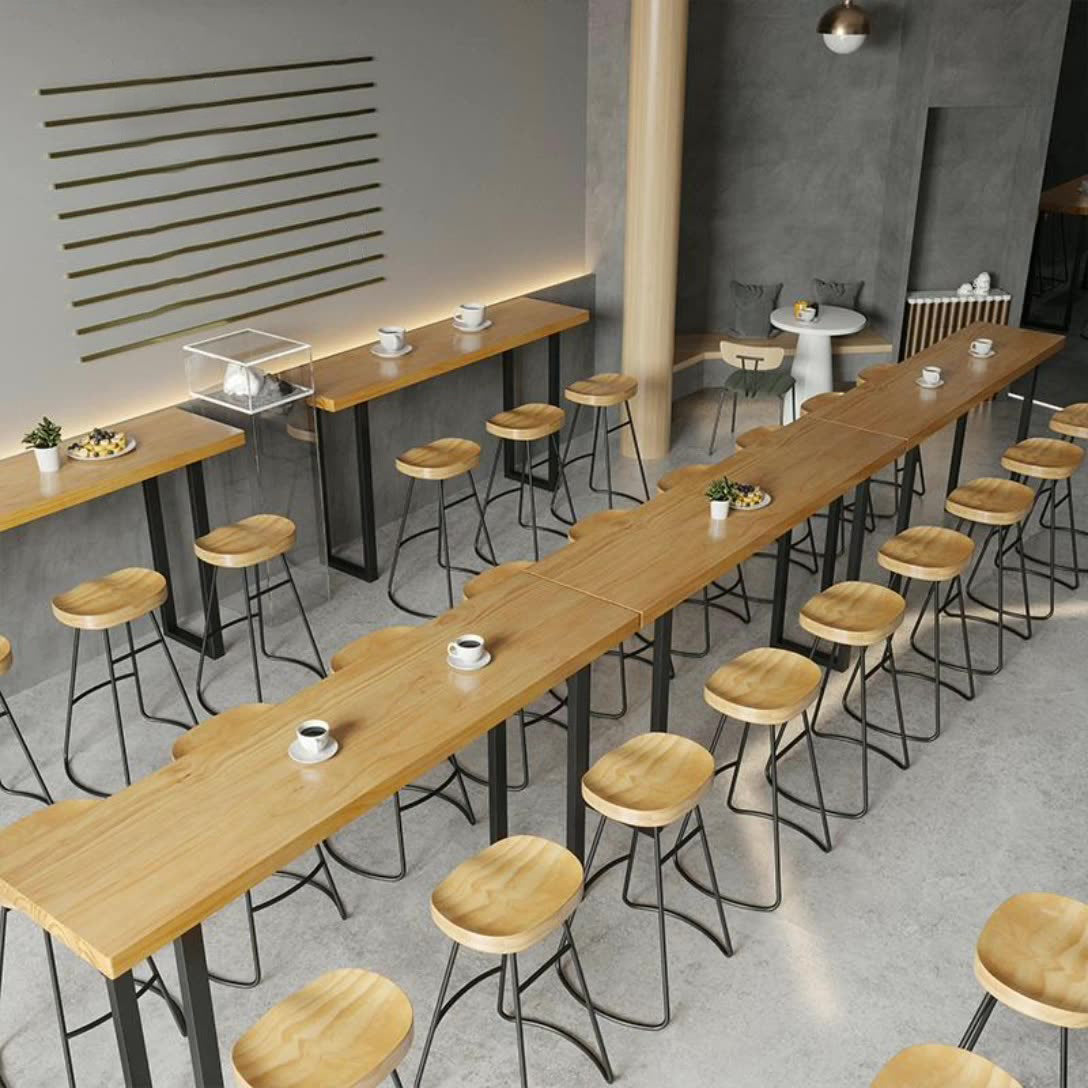 Modern 1/4/7 Pieces Bar Table Set Rectangle Wood Counter Table with Stools for Cafe