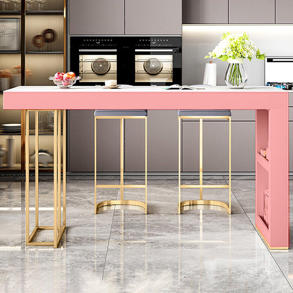 Glam Bar Table Set 1/3/5 Pcs Rectangle Stone Bar Table and Upholstered Stools