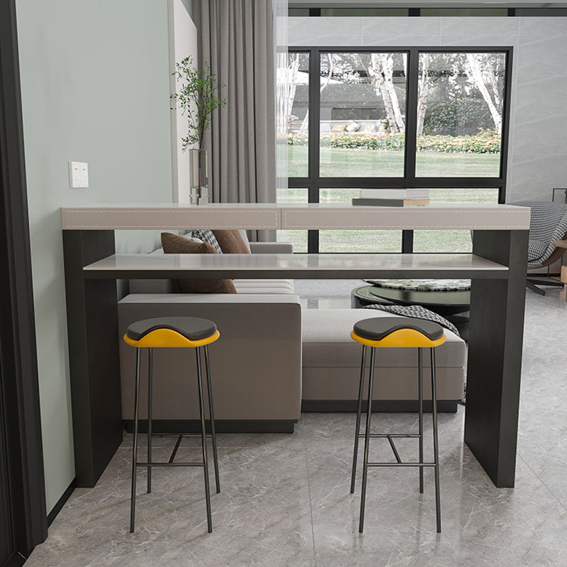 Industrial Counter Height Set 1/2/3 Pcs Stone and Leather Bar Table with Backless Stools