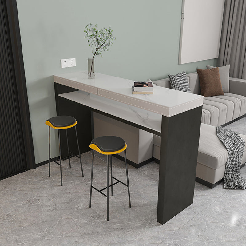 Industrial Counter Height Set 1/2/3 Pcs Stone and Leather Bar Table with Backless Stools