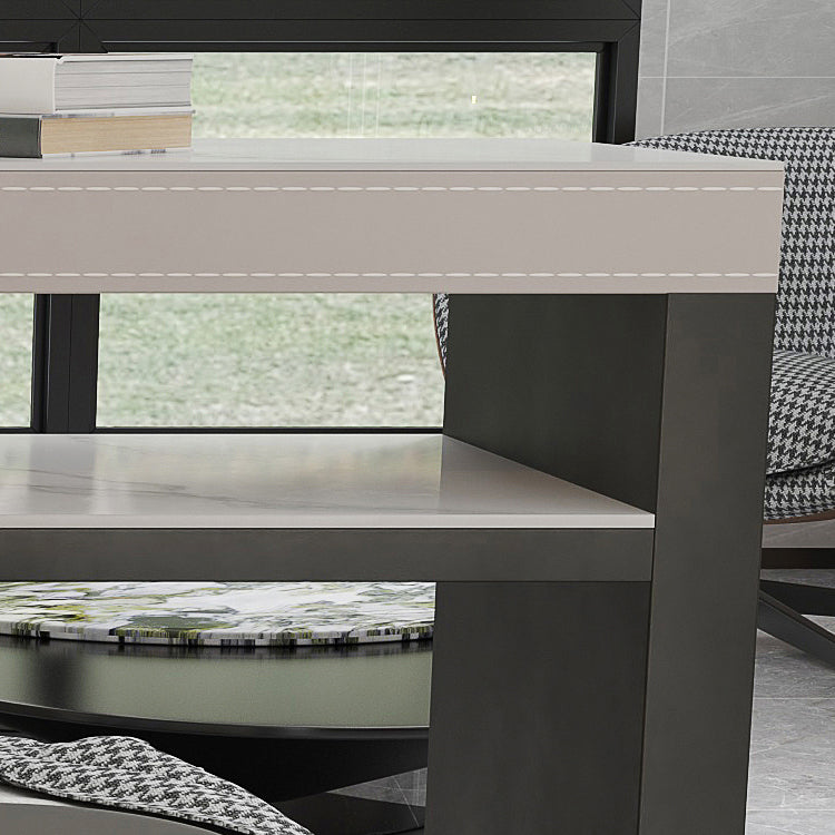 Industrial Counter Height Set 1/2/3 Pcs Stone and Leather Bar Table with Backless Stools