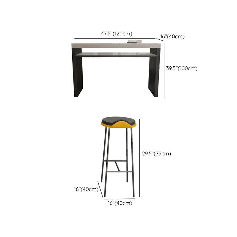 Industrial Counter Height Set 1/2/3 Pcs Stone and Leather Bar Table with Backless Stools