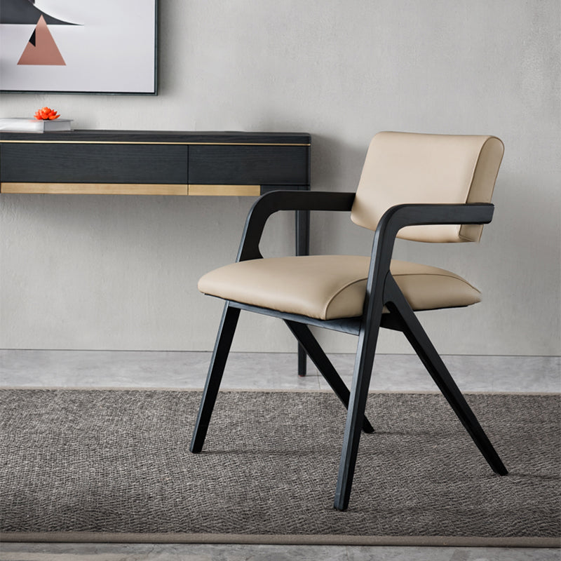 Modern Upholstered Arm Chair Home Black Legs Solid Wood Dining Chair