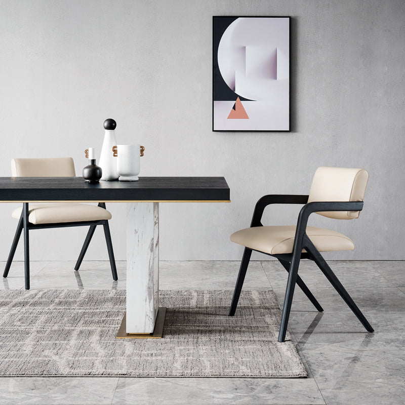 Modern Upholstered Arm Chair Home Black Legs Solid Wood Dining Chair