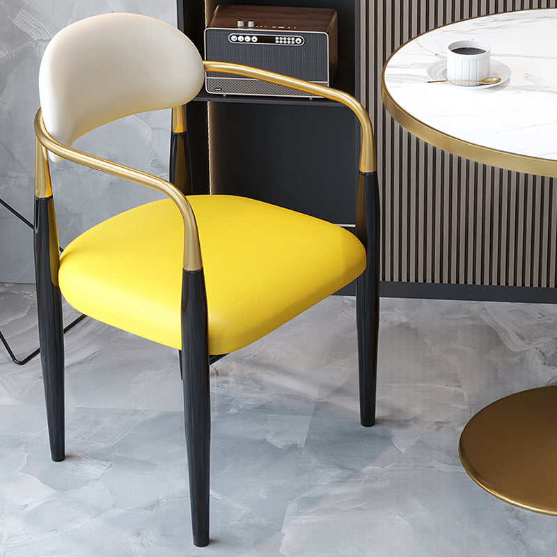 Contemporary Upholstered Arm Chair Home Metal Legs Dining Chair