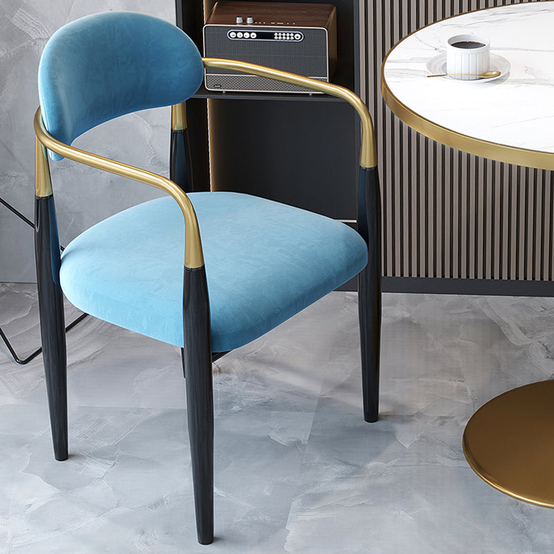 Contemporary Upholstered Arm Chair Home Metal Legs Dining Chair