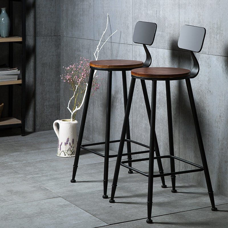 Contemporary Solid Wood Dining Stools Armless Bar Stools with Metal Base