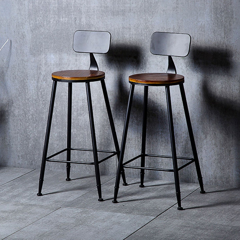 Contemporary Solid Wood Dining Stools Armless Bar Stools with Metal Base