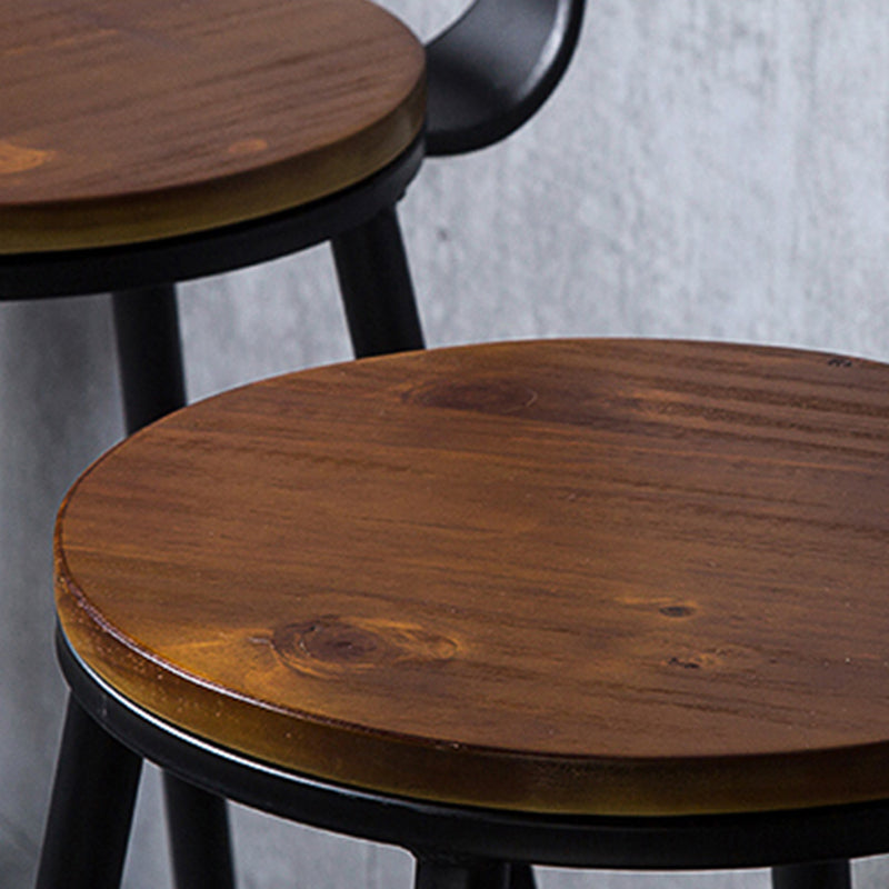 Contemporary Solid Wood Dining Stools Armless Bar Stools with Metal Base