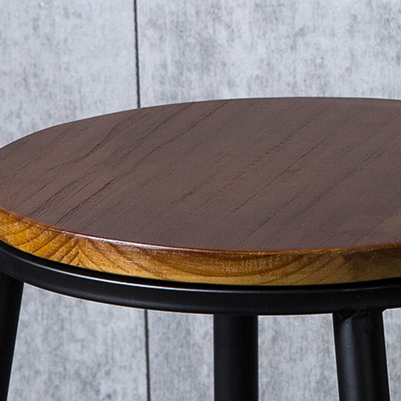 Contemporary Solid Wood Dining Stools Armless Bar Stools with Metal Base