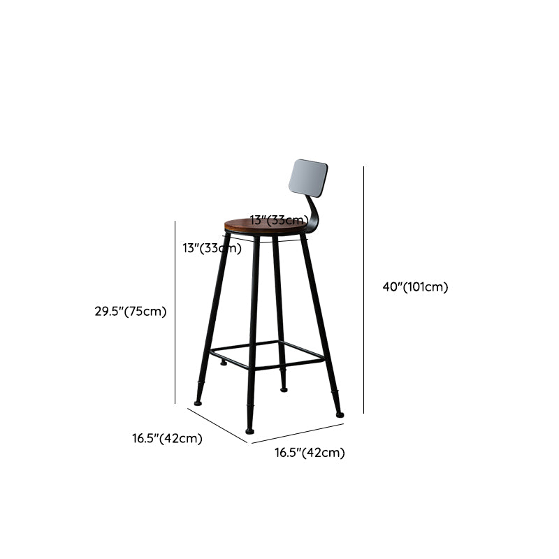 Contemporary Solid Wood Dining Stools Armless Bar Stools with Metal Base