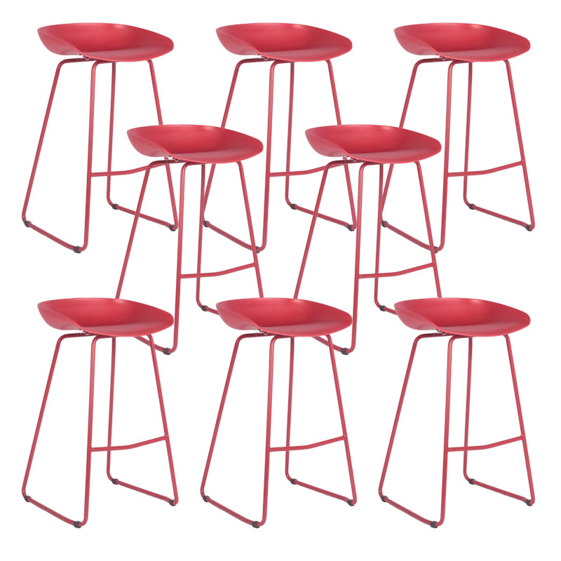 Contemporary Plastic Bar Stool Armless Dining Stool with Metal Base