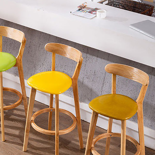 Industrial Armless Backrest Counter Stool Rubber Wood Bar Stool with Cushion for Cafe