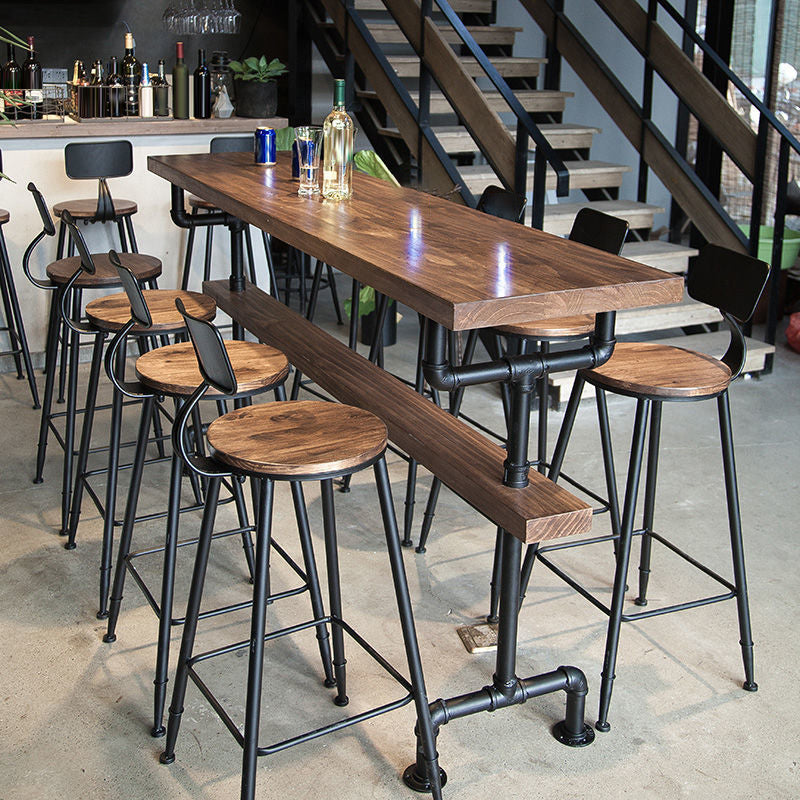 Modern Style Rectangle Bar Table Pine Solid Wood Fixed Bar Dining Table