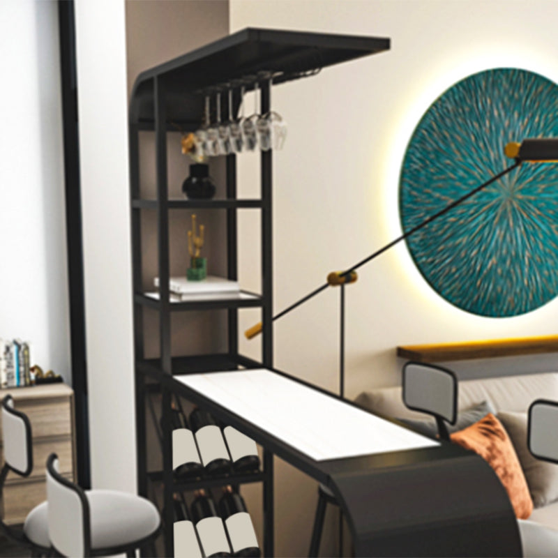 Contemporary Style Rectangle Bar Table Stone Bar Height Table with Storage