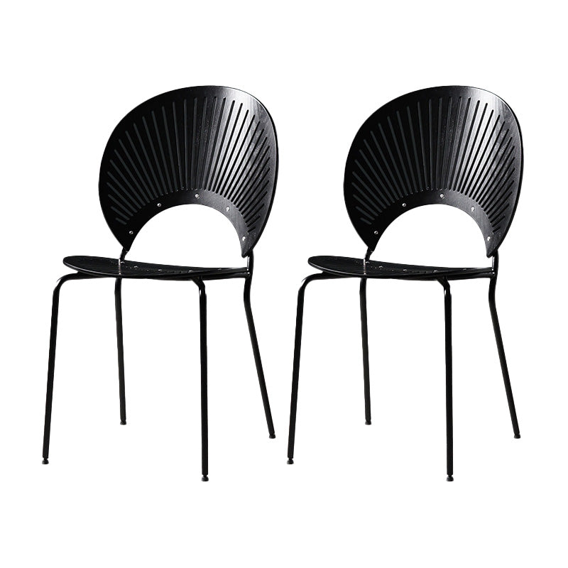 Industrial Style Patio Side Chair Open Back Armless Chair with Black Legs