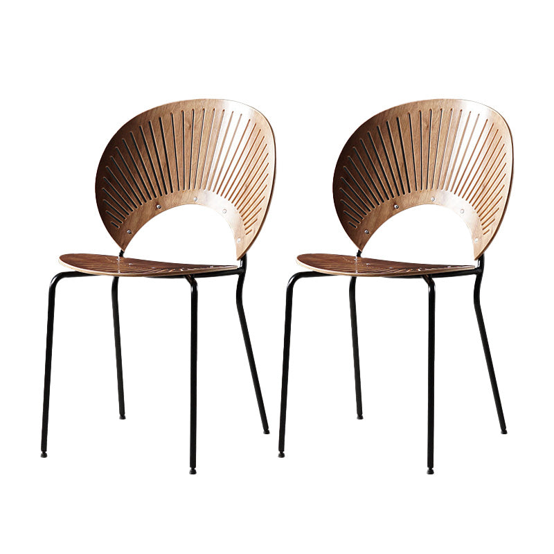 Industrial Style Patio Side Chair Open Back Armless Chair with Black Legs