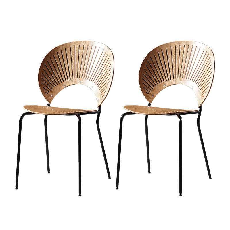 Industrial Style Patio Side Chair Open Back Armless Chair with Black Legs