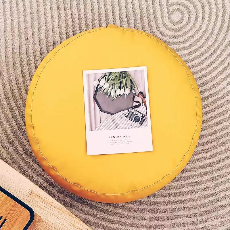 Modern Pouf Ottoman PU Leather Upholstered Solid Color Tear Resistant Round Ottoman