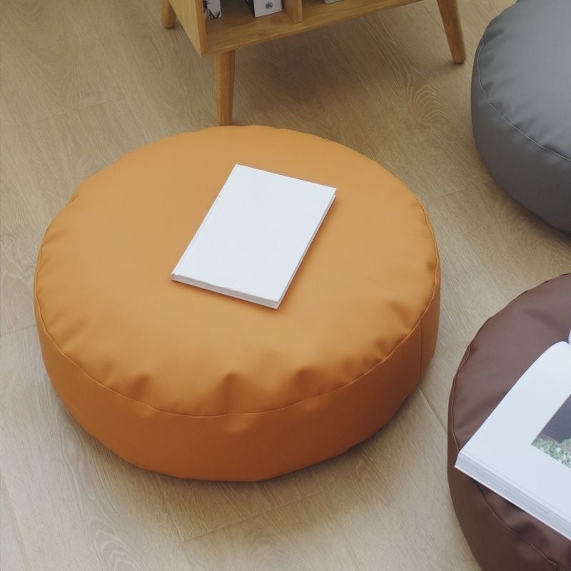 Modern Pouf Ottoman PU Leather Upholstered Solid Color Tear Resistant Round Ottoman