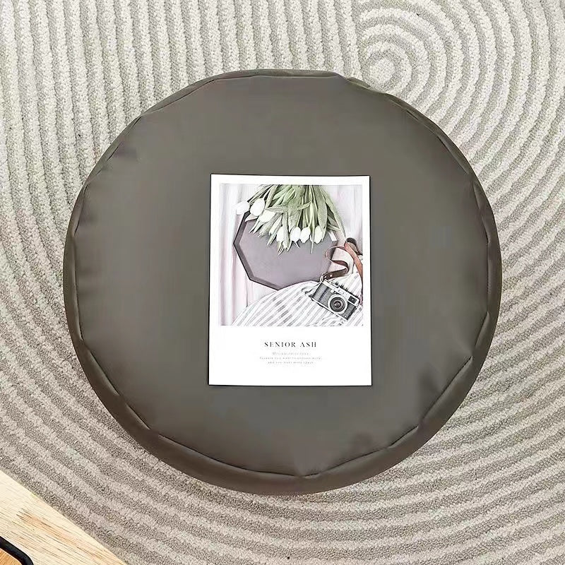 Modern Pouf Ottoman PU Leather Upholstered Solid Color Tear Resistant Round Ottoman