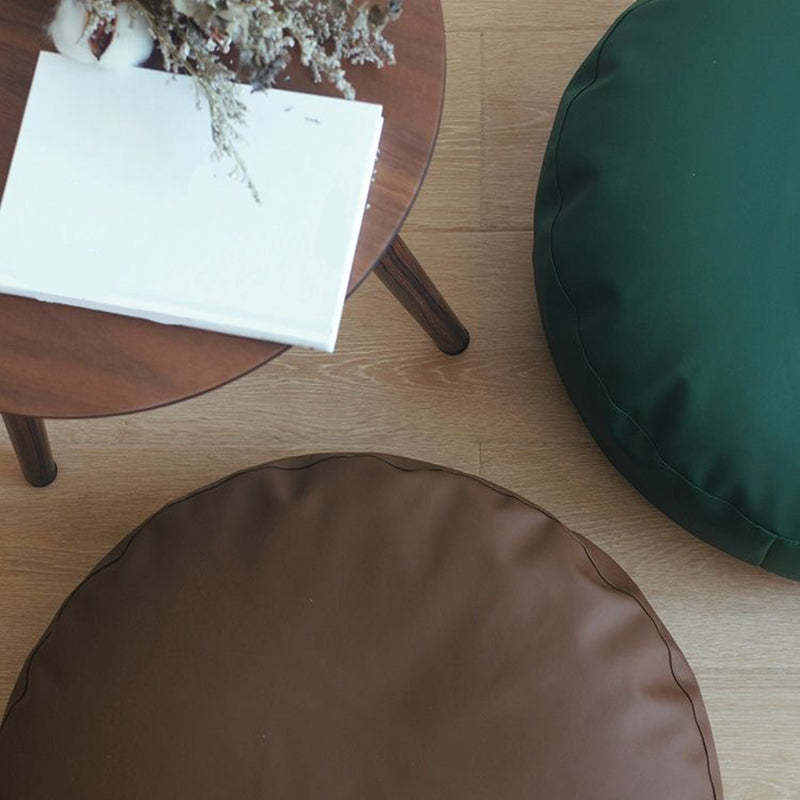 Modern Pouf Ottoman PU Leather Upholstered Solid Color Tear Resistant Round Ottoman